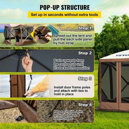 Pop-up Camping Gazebo Camping Canopy Shelter 6 Sided 10' x 10' Sun Shade