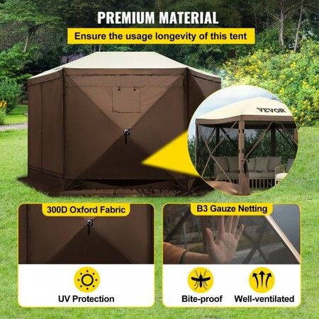 Pop-up Camping Gazebo Camping Canopy Shelter 6 Sided 10' x 10' Sun Shade