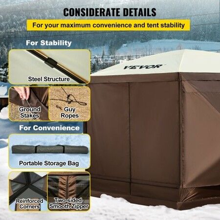 Pop-up Camping Gazebo Camping Canopy Shelter 6 Sided 10' x 10' Sun Shade