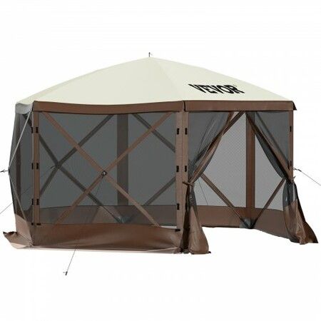 Pop-up Camping Gazebo Camping Canopy Shelter 6 Sided 10' x 10' Sun Shade