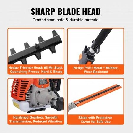 26CC 6-in-1 Multi-Functional Trimming Tools, Gas Hedge Trimmer, Weed Eater, String Trimmer, Brush Cutter, Edger, Pole Saw Chainsaw Pruner with Extension Pole