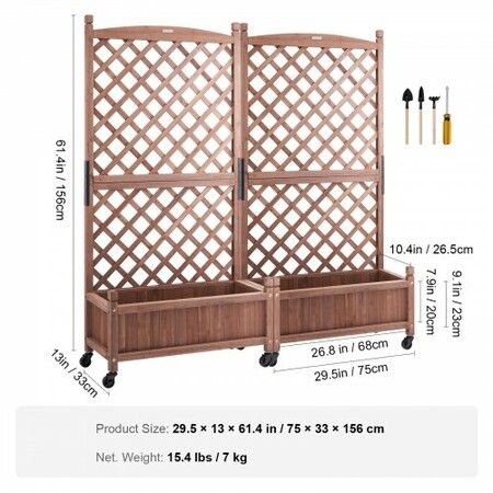 2PCS Raised Garden Bed with Trellis, 60"x13"x61.4" Outdoor Raised Wood Planters with Drainage Holes, Free-Standing Trellis Planter Box for Vine Climbing Plants Flowers in Garden, Patio, Balcony