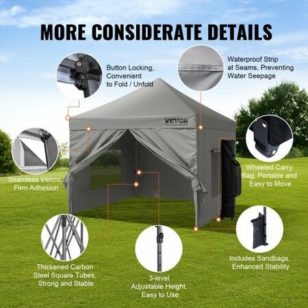 304.8 x 304.8 cm Pop up Canopy with Removable Sidewalls, Instant Canopies Portable Gazebo & Wheeled Bag, UV Resistant Waterproof, Enclosed Canopy Tent for Outdoor Events, Patio, Backyard, Party