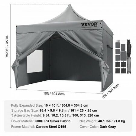 304.8 x 304.8 cm Pop up Canopy with Removable Sidewalls, Instant Canopies Portable Gazebo & Wheeled Bag, UV Resistant Waterproof, Enclosed Canopy Tent for Outdoor Events, Patio, Backyard, Party