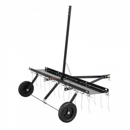 Tow Behind Dethatcher, 1.2m Tow Dethatcher with 24 Spring Steel Tines, Lawn Dethatcher Rake for ATV or Mower, Tow Behind Lawn Rake with Lift Handle for Garden Farm Grass