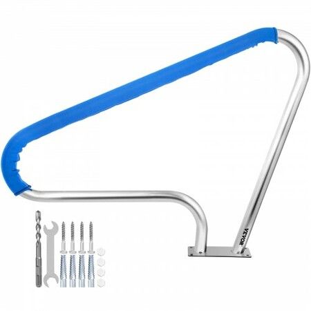 Pool Rail 48x36 Pool Railing 304 Stainless Steel 250LBS Load Capacity Silver Rustproof Pool Handrail Humanized Swimming Pool Handrail with Blue Grip Cover & M8 Drill Bit & Self-Taping Screws