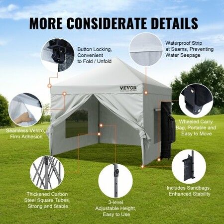 Pop Up Canopy Tent Outdoor Gazebo Tent 10x10FT with Sidewalls & Bag White