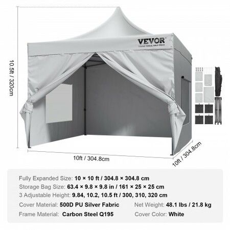 Pop Up Canopy Tent Outdoor Gazebo Tent 10x10FT with Sidewalls & Bag White