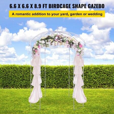 Birdcage Shape Garden Arbor, 9\' High x 6.6\' Wide, Heavy Duty Wrought Iron Arbor, Wedding Arch Trellis for Climbing Vines in Outdoor Garden, Lawn, Backyard, Patio, White