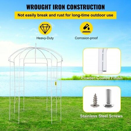 Birdcage Shape Garden Arbor, 9\' High x 6.6\' Wide, Heavy Duty Wrought Iron Arbor, Wedding Arch Trellis for Climbing Vines in Outdoor Garden, Lawn, Backyard, Patio, White