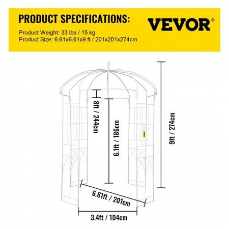 Birdcage Shape Garden Arbor, 9\' High x 6.6\' Wide, Heavy Duty Wrought Iron Arbor, Wedding Arch Trellis for Climbing Vines in Outdoor Garden, Lawn, Backyard, Patio, White