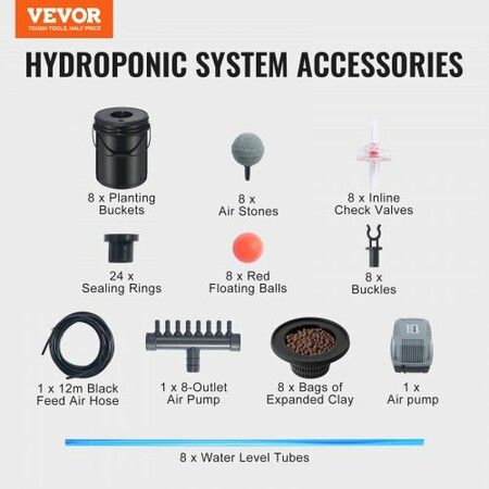 DWC Hydroponics Grow System Deep Water Culture 8 Buckets with Air Pump