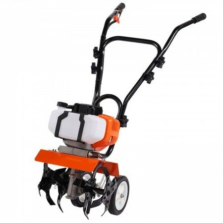 Tiller Cultivator Gas Powered, 43CC 2-Stroke Garden Cultivator, Tiller with 4 Steel Adjustable Front Tines for Lawn, Garden and Field Soil Cultivation