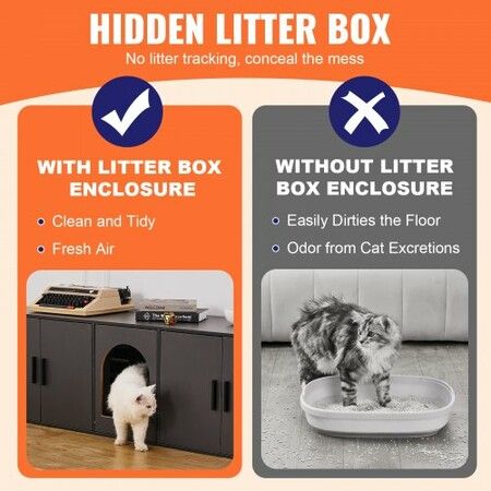 Cat Litter Box Enclosure Wooden Litter Box Furniture Hidden 57.9" Black