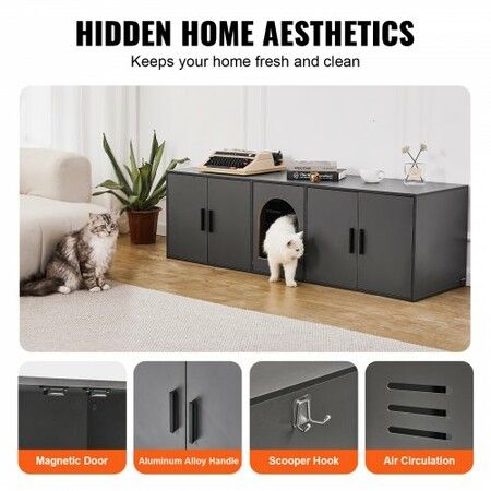 Cat Litter Box Enclosure Wooden Litter Box Furniture Hidden 57.9" Black