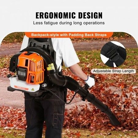 Backpack Leaf Blower, 52CC 2-Cycle Gas Leaf Blower with 1.37L Fuel Tank, 480CFM Air Volume 175MPH Speed, Ideal for Lawn Care, Leaf Cleaning, and Snow Removal