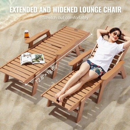 Outdoor Chaise Lounge Chair Adjustable Patio Reclining Bench Lounger Brown