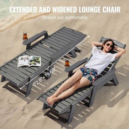 Outdoor Chaise Lounge Chair Adjustable Patio Reclining Bench Lounger Gray