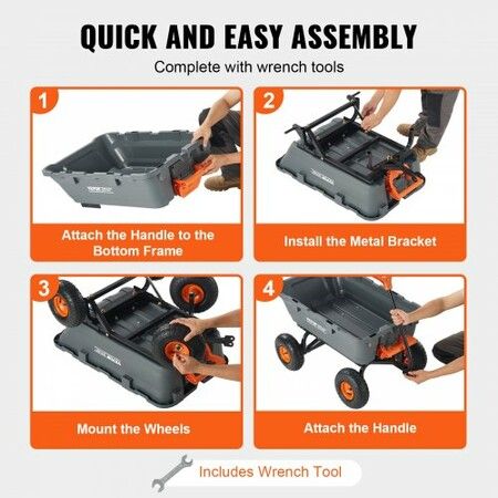 Dump Cart, Poly Garden Dump Cart with Easy to Assemble Steel Frame, Dump Wagon with 2-in-1 Convertible Handle, Utility Wheelbarrow 362.88kg/ 800lbs Capacity, 25.5cm/ 10 inch Tires