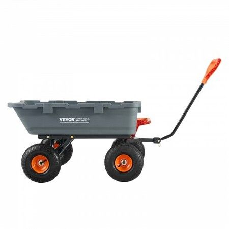 Dump Cart, Poly Garden Dump Cart with Easy to Assemble Steel Frame, Dump Wagon with 2-in-1 Convertible Handle, Utility Wheelbarrow 362.88kg/ 800lbs Capacity, 25.5cm/ 10 inch Tires