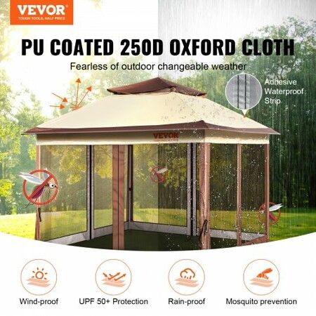 Patio Gazebo, Pop up Gazebo for 8-10 Person, with Mosquito Netting, Metal Frame, and PU Coated 250D Oxford Cloth, Outdoor Canopy Shelter for Patio, Backyard, Lawn, Garden, Deck