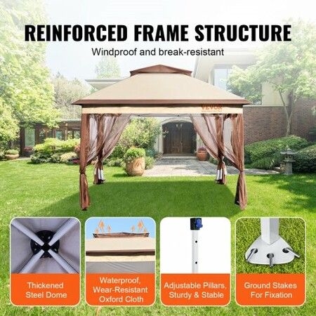 Patio Gazebo, Pop up Gazebo for 8-10 Person, with Mosquito Netting, Metal Frame, and PU Coated 250D Oxford Cloth, Outdoor Canopy Shelter for Patio, Backyard, Lawn, Garden, Deck