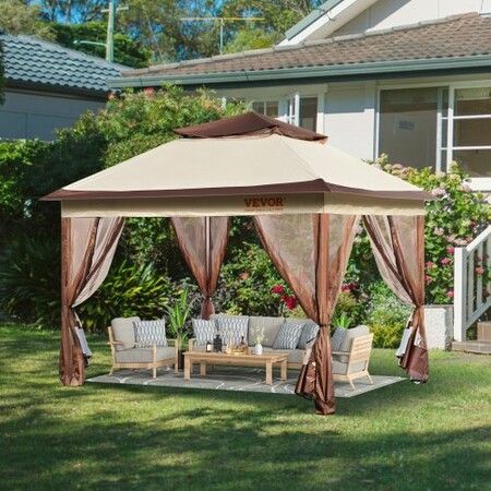 Patio Gazebo, Pop up Gazebo for 8-10 Person, with Mosquito Netting, Metal Frame, and PU Coated 250D Oxford Cloth, Outdoor Canopy Shelter for Patio, Backyard, Lawn, Garden, Deck