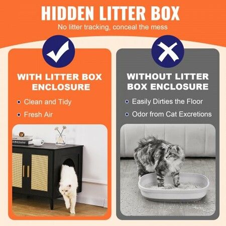 Cat Litter Box Enclosure Wooden Litter Box Furniture Hidden 2 Rooms Black