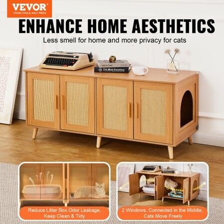 Cat Litter Box Enclosure Wooden Litter Box Furniture Hidden for 2 Cats