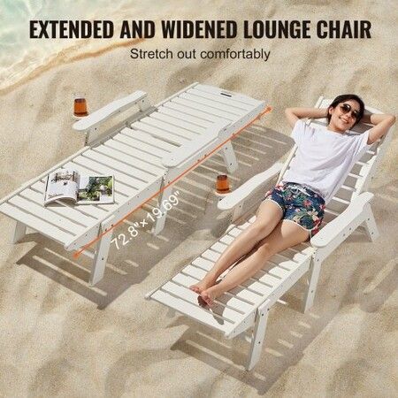 Outdoor Chaise Lounge Chair Adjustable Patio Reclining Bench Lounger White