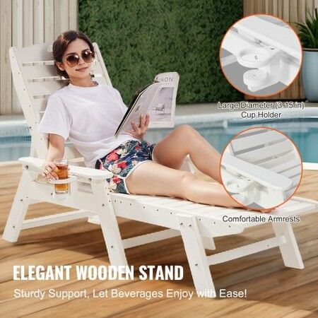 Outdoor Chaise Lounge Chair Adjustable Patio Reclining Bench Lounger White