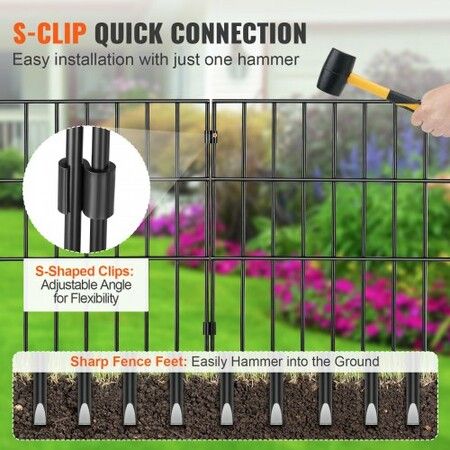 Garden Fence, No Dig Fence 44(H)x33(L)cm Animal Barrier Fence, Underground Decorative Garden Fencing with 3.81 cm Spike Spacing, Metal Dog Fence for the Yard and Outdoor Patio, 28 Pack