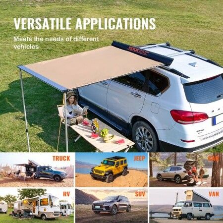 Car Side Awning, Large 6.6' x 8.2' Shade Coverage Vehicle Awning, PU3000mm UV50+ Retractable Car Awning with Waterproof Storage Bag, Height Adjustable, Suitable for Truck, SUV, Van, Campers