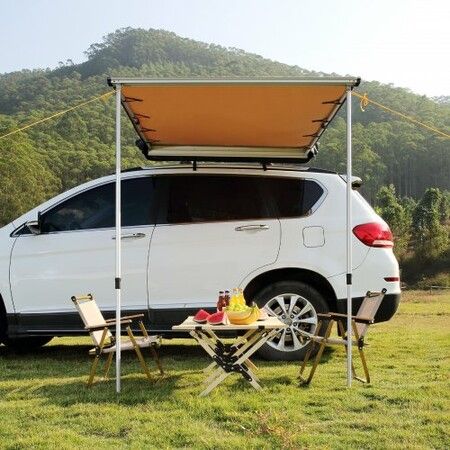 Car Side Awning, Large 6.6' x 8.2' Shade Coverage Vehicle Awning, PU3000mm UV50+ Retractable Car Awning with Waterproof Storage Bag, Height Adjustable, Suitable for Truck, SUV, Van, Campers