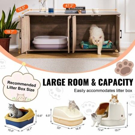 Cat Litter Box Enclosure Wooden Litter Box Furniture Hidden 2 Rooms Greige