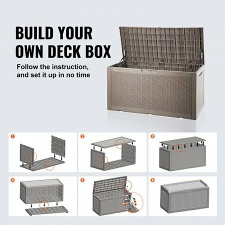 Deck Box, 100 Gallon Outdoor Storage Box, 48.0" x 21.5" x 24.5", Waterproof PP Deckbox with Aluminum Alloy Padlock, for Patio Furniture, Pool Toys, Garden Tools, Outdoor Cushions, Gray