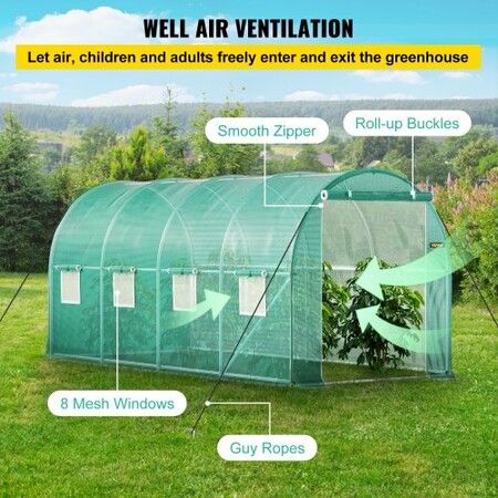 Walk-in Tunnel Greenhouse Galvanized Frame & Waterproof Cover 15x7x7 ft