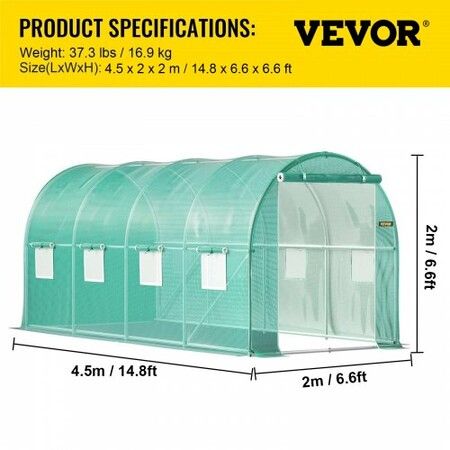 Walk-in Tunnel Greenhouse Galvanized Frame & Waterproof Cover 15x7x7 ft