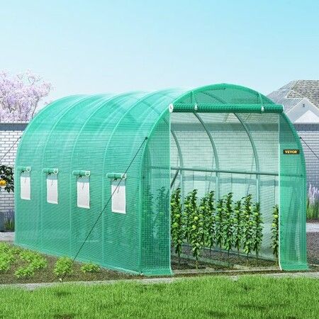 Walk-in Tunnel Greenhouse Galvanized Frame & Waterproof Cover 15x7x7 ft