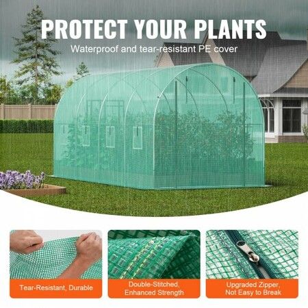 Walk-in Tunnel Greenhouse 14.6x6.36x6.3ft Galvanized Frame PE Cover Green