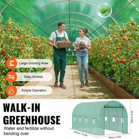 Walk-in Tunnel Greenhouse 14.6x6.36x6.3ft Galvanized Frame PE Cover Green