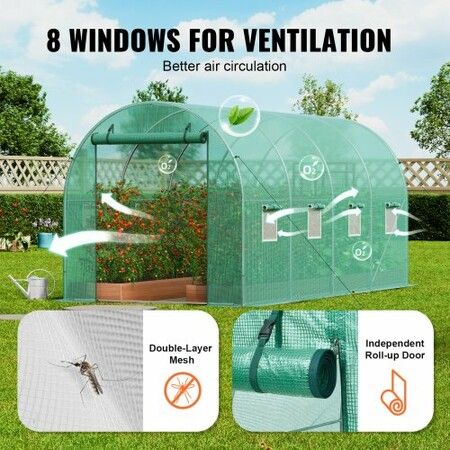 Walk-in Tunnel Greenhouse 14.6x6.36x6.3ft Galvanized Frame PE Cover Green