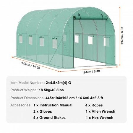 Walk-in Tunnel Greenhouse 14.6x6.36x6.3ft Galvanized Frame PE Cover Green