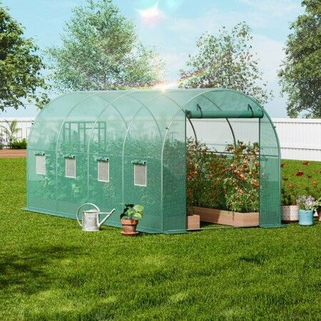 Walk-in Tunnel Greenhouse 14.6x6.36x6.3ft Galvanized Frame PE Cover Green