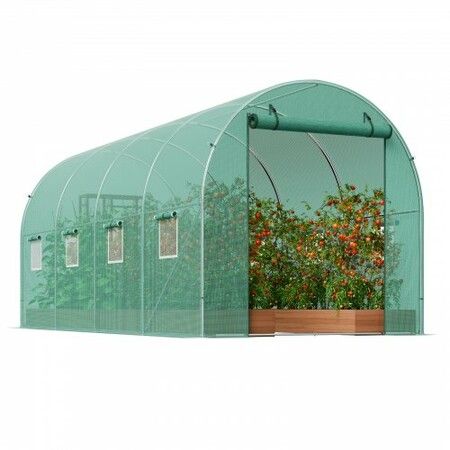 Walk-in Tunnel Greenhouse 14.6x6.36x6.3ft Galvanized Frame PE Cover Green