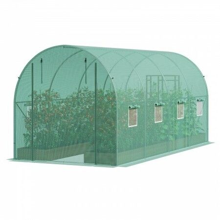 Walk-in Tunnel Greenhouse 14.6x6.36x6.3ft Galvanized Frame PE Cover Green