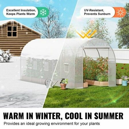 Walk-in Tunnel Greenhouse 14.6x6.36x6.3ft Galvanized Frame PE Cover White