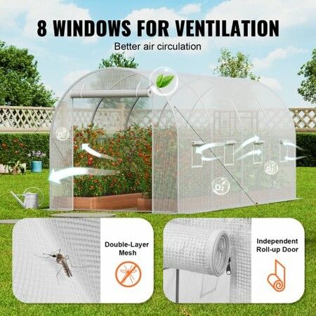 Walk-in Tunnel Greenhouse 14.6x6.36x6.3ft Galvanized Frame PE Cover White