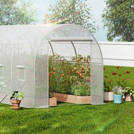 Walk-in Tunnel Greenhouse 14.6x6.36x6.3ft Galvanized Frame PE Cover White