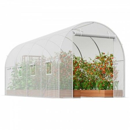 Walk-in Tunnel Greenhouse 14.6x6.36x6.3ft Galvanized Frame PE Cover White